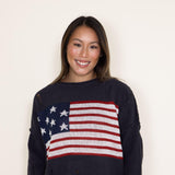 Distressed American Flag Sweater for Women in Charcoal