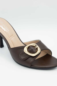 Top Moda Elsa Buckle Kitten Heels for Women in Brown