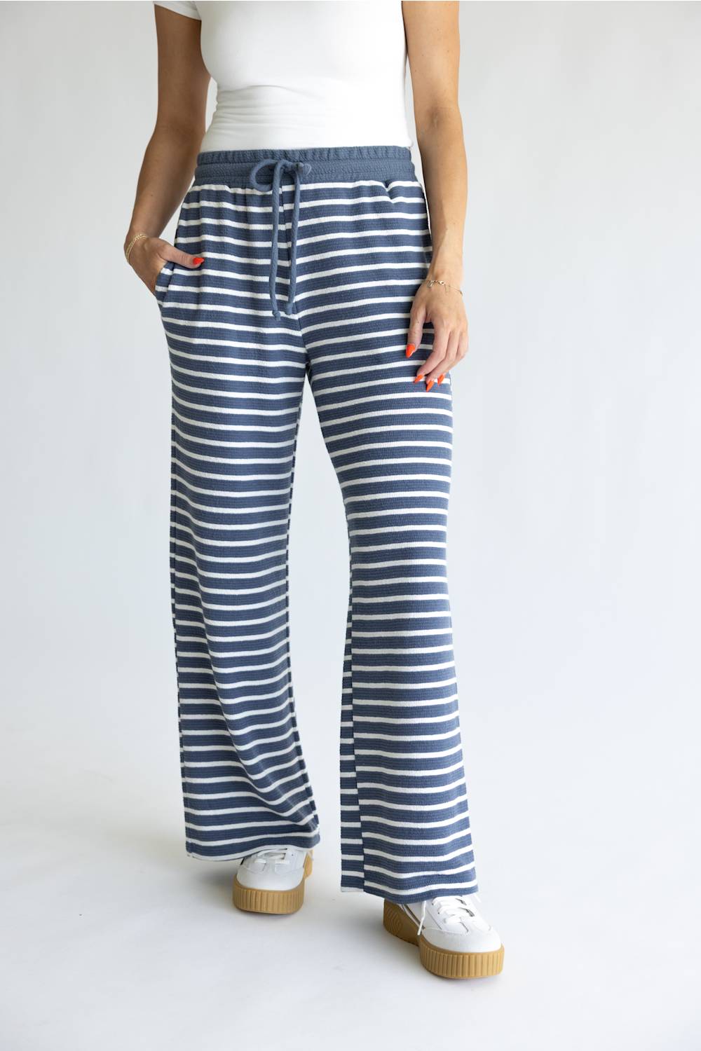 Tres Bien Striped Cloudy Knit Pants for Women in Denim