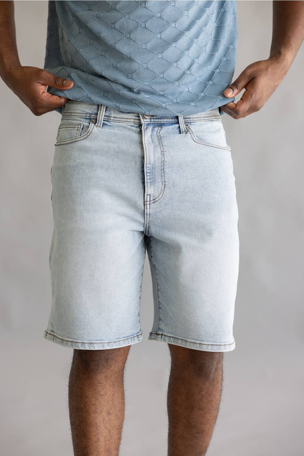 Truth + Triumph 10” Light Wash Denim Shorts for Men