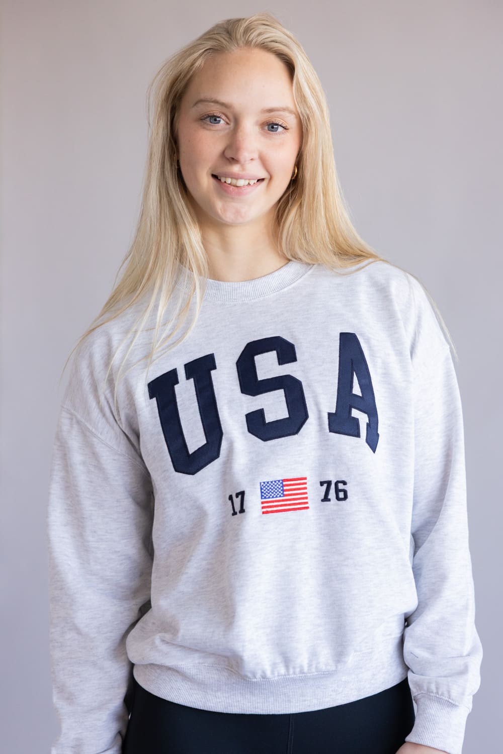 Embroidered USA 1776 Crewneck for Women in Grey | T1135-ICEGREY