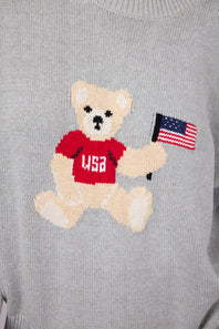 USA Bear Crewneck Sweater for Women in Grey
