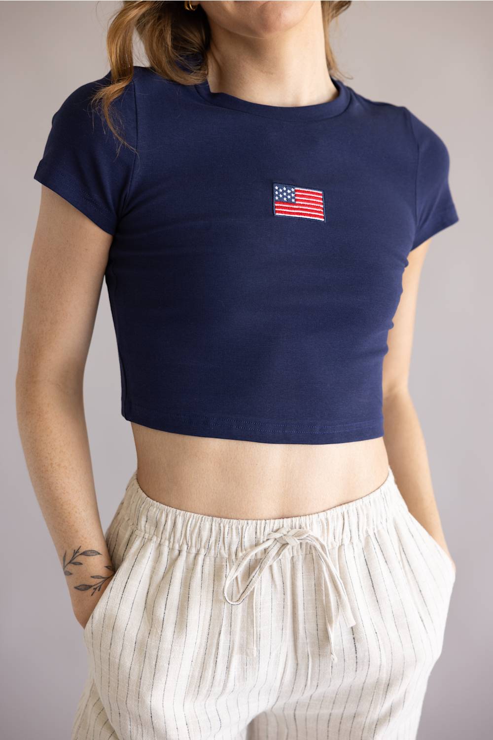 USA Flag Crop Top for Women in Navy