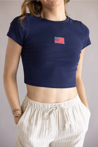 USA Flag Crop Top for Women in Navy