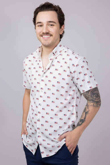 USA Flag Pattern Button Down Shirt for Men in Grey/White