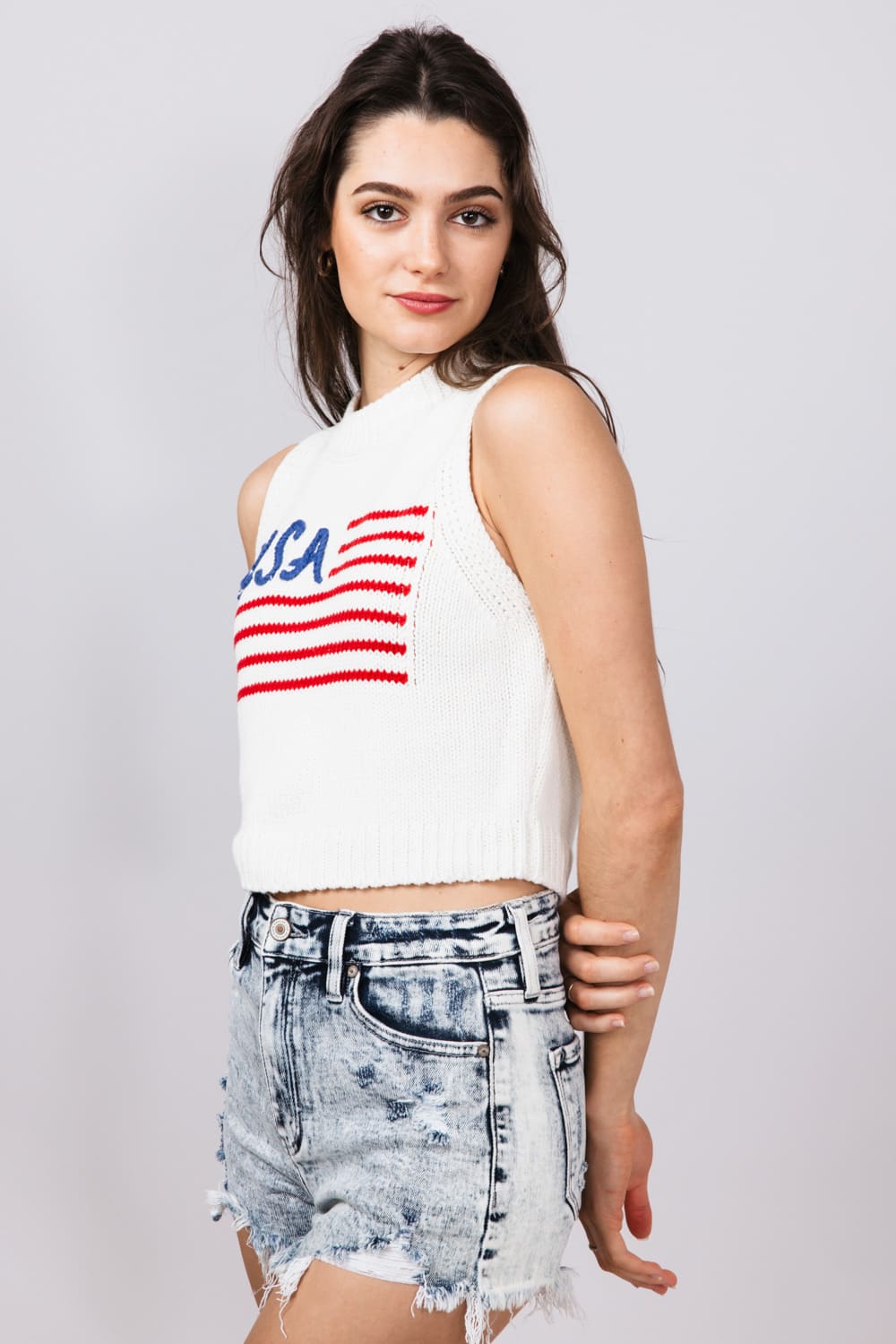 USA Knit Tank Top for Women in White