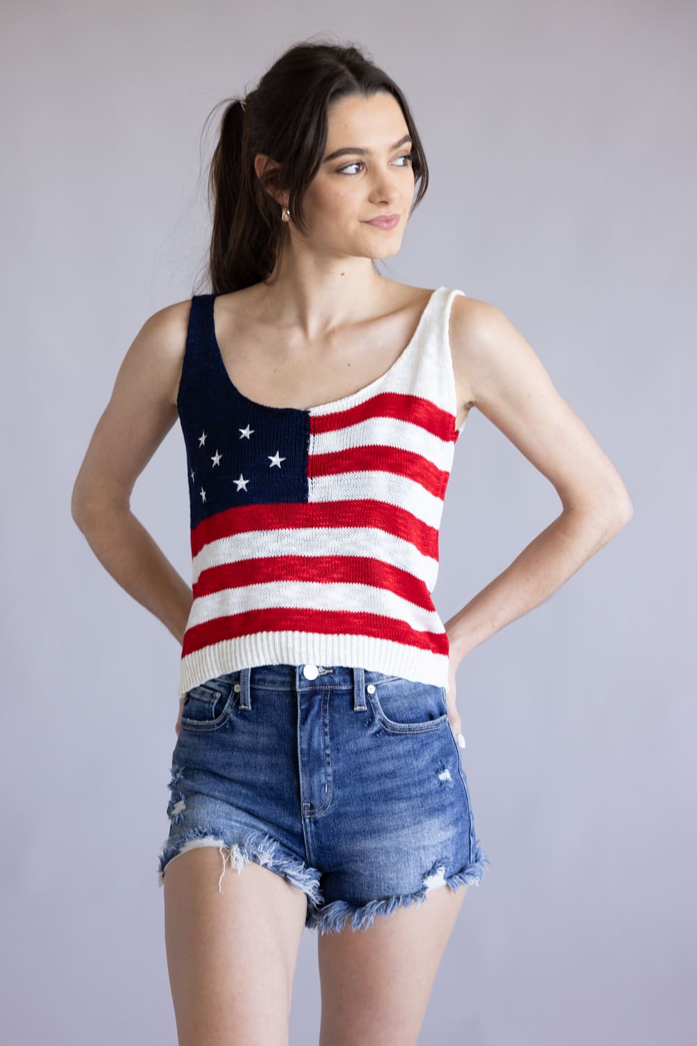 Simply Southern USA Scoop Neck Tank Top for Women in Red/White