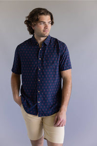 Union Venice Printed Rayon Button Up Shirt for Men in Nocturine