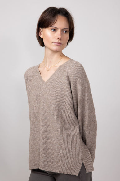 Thread & Supply V-Neck Knit Marigold Sweater for Women in Heather Pewter