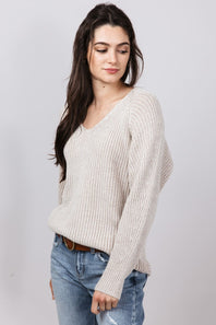 V Neck Sweater for Women in Dark Beige