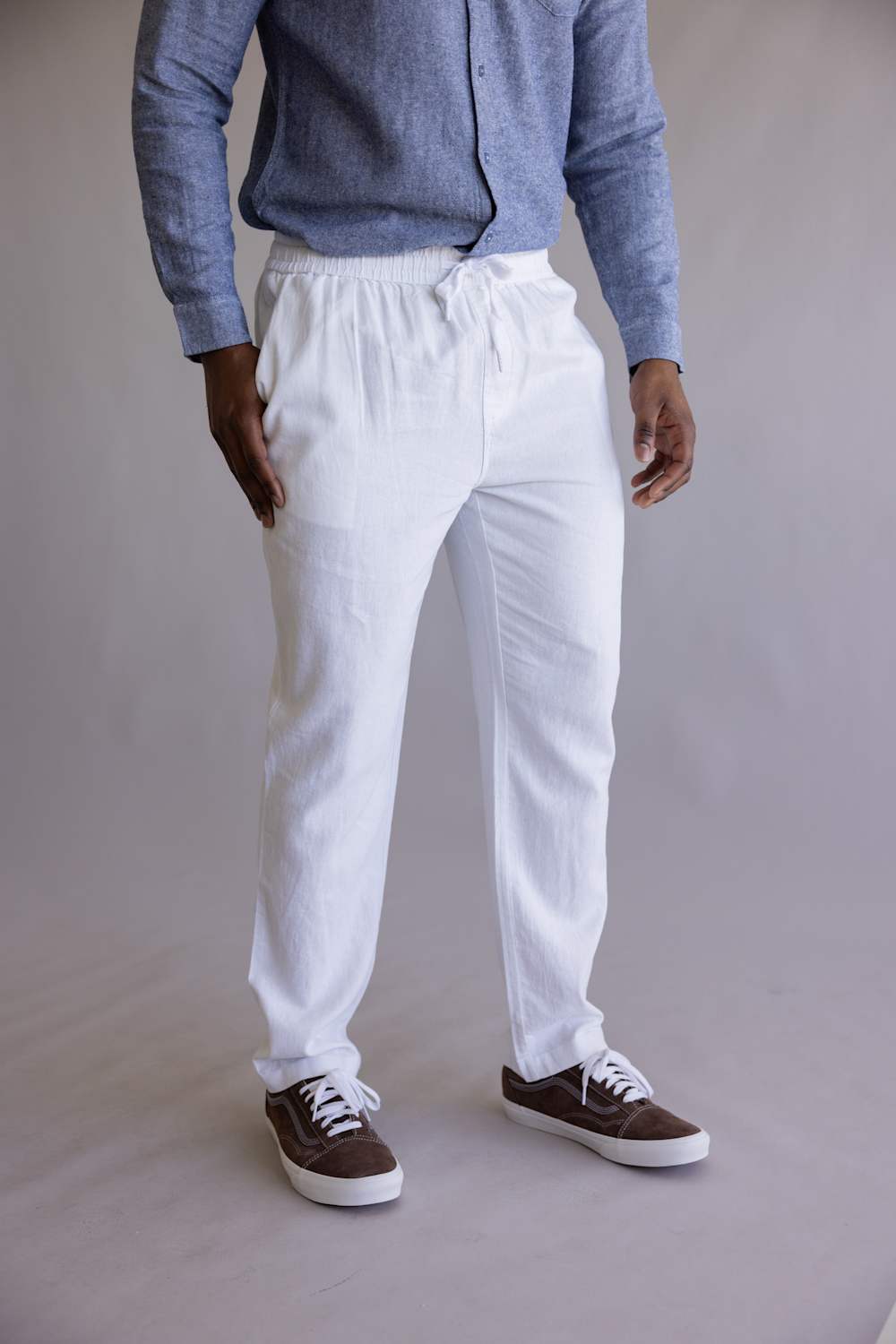 Vintage Summer Linen Pants for Men in White