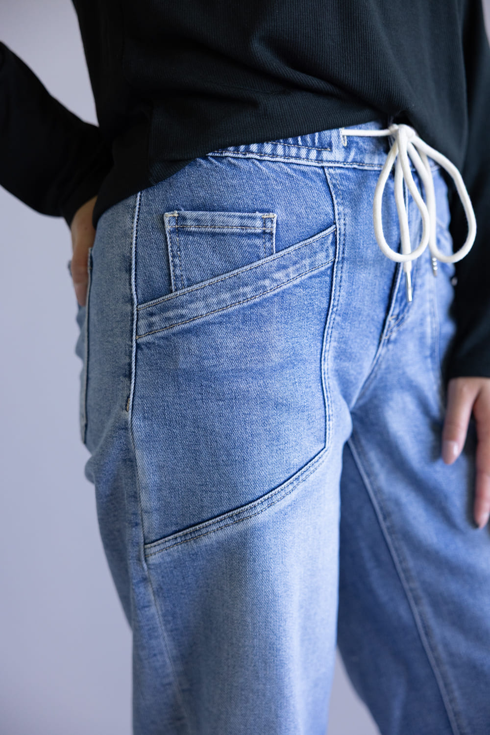Vervet Upstanding High Rise Drawstring Barrel Jeans for Women