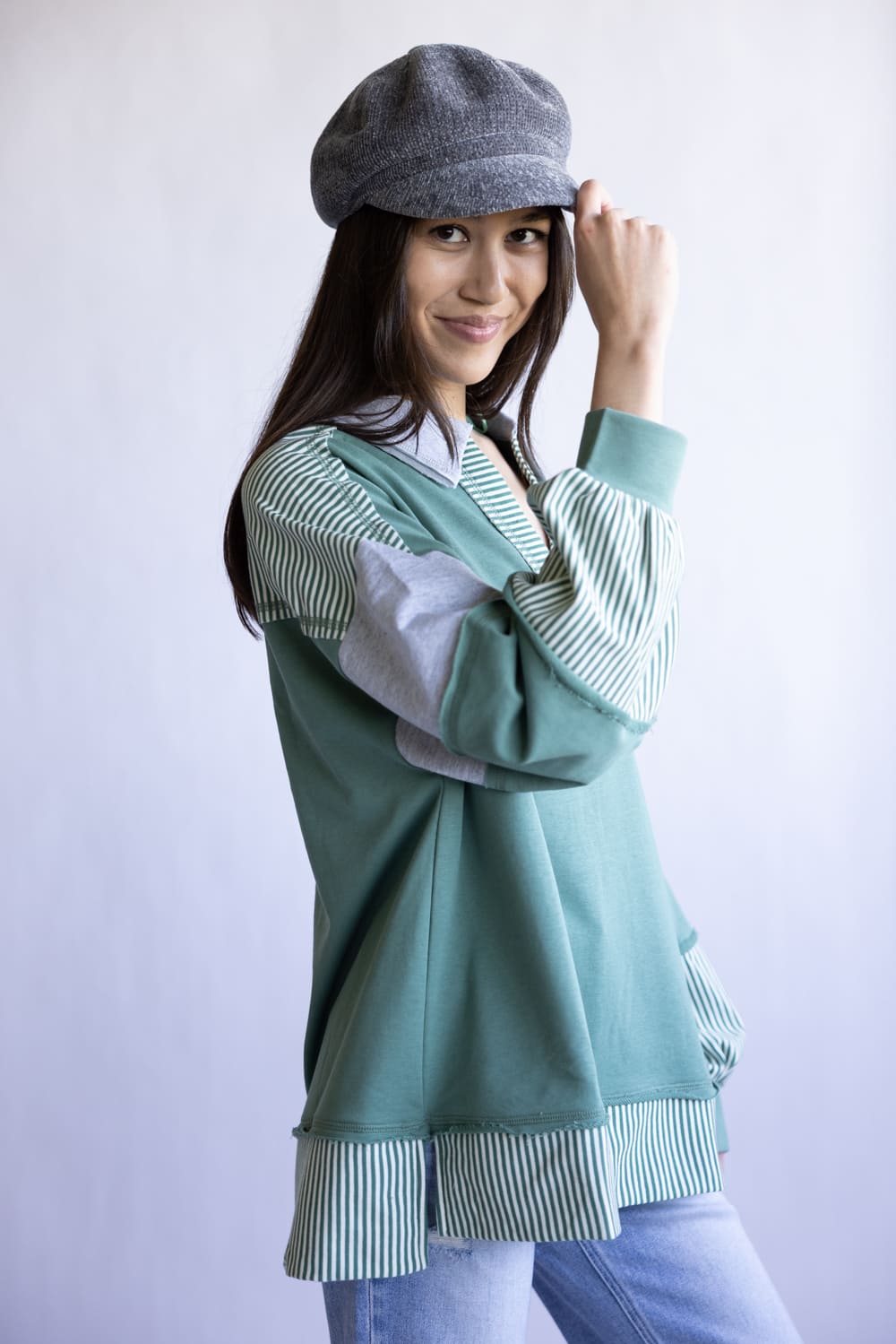 Colorblock Knit Shirt for Women in Sage