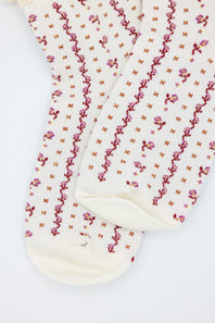 Rosebud Waffle Knit Socks for Women in White