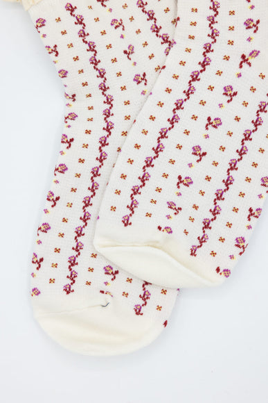 Rosebud Waffle Knit Socks for Women in White