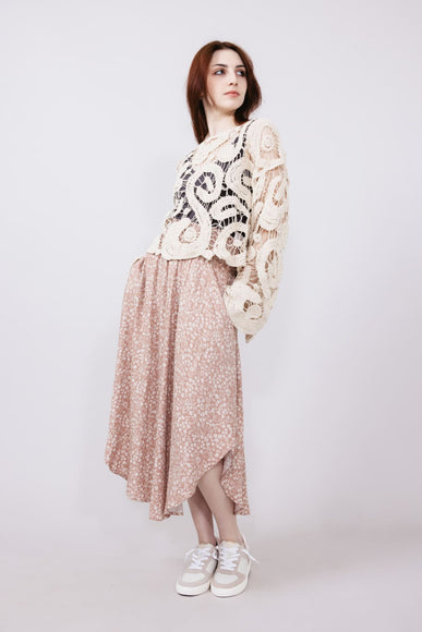 Floral Midi Skirt for Women in Pink