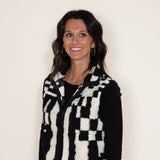 Geometric Sherpa Vest for Women in Black/White
