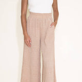 Dotted Smocked Waist Wide Leg Pants for Women in Taupe