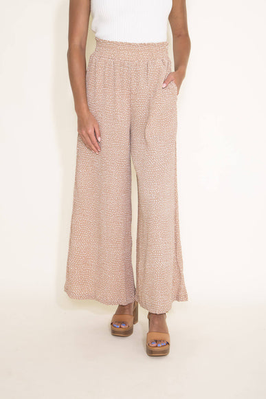 Dotted Smocked Waist Wide Leg Pants for Women in Taupe