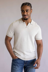 Vintage Summer Striped Knit Sweater Polo for Men in Tan