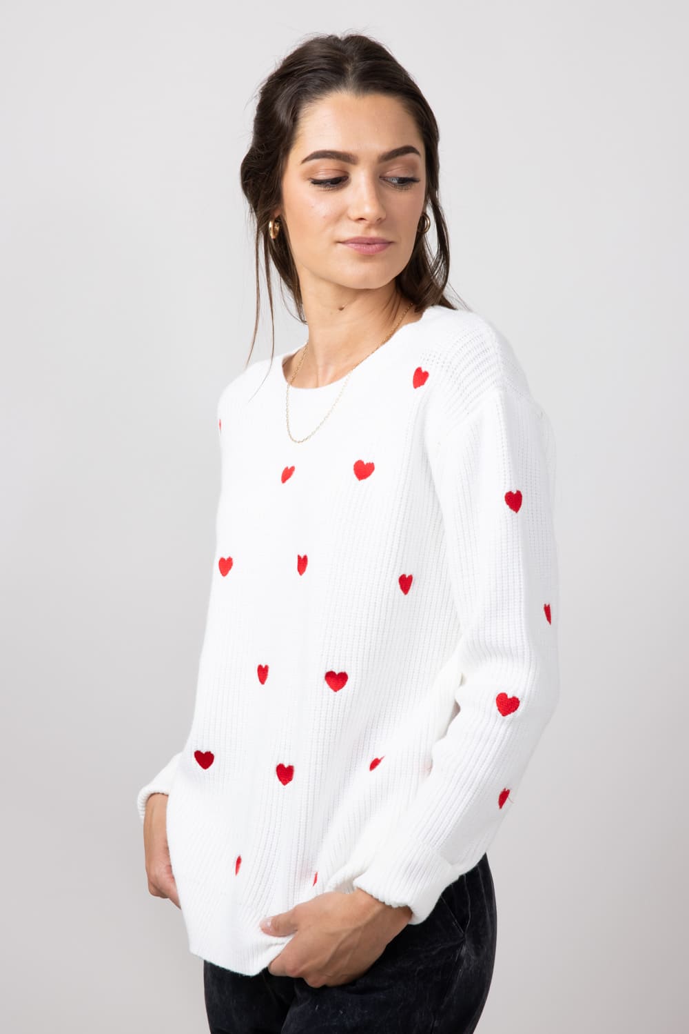 Miracle Heart Sweater for Women in Ivory/Red