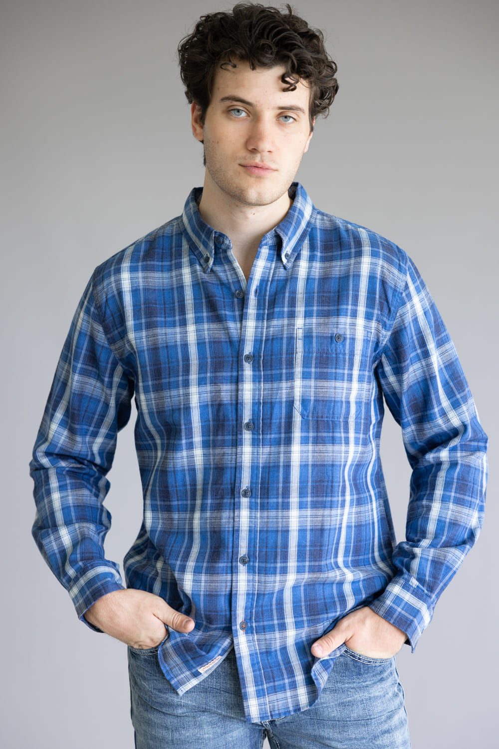 Weatherproof Vintage Burnout Flannel Shirt for Men in Strong Blue