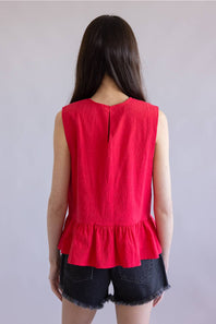 Wishlist Bow Sleeveless Peplum Top for Women in Red 