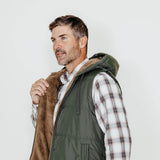 Weatherproof Sherpa Lined Puffer Vest for Men in Deep Olive