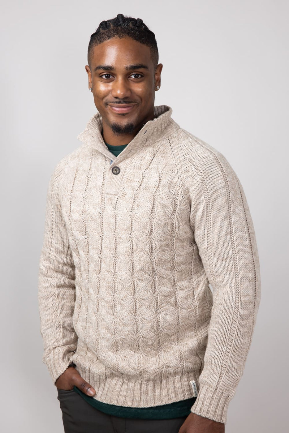 Weatherproof Vintage Cable Button Neck Sweater for Men in Beige | F244 –  Glik's