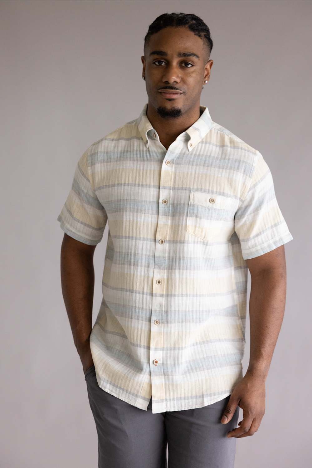 Weatherproof Vintage Cotton Stripe Pattern button Down shirt golden haze