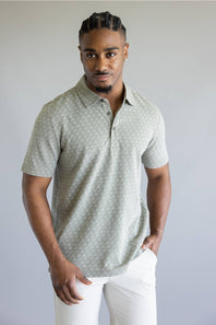 Weatherproof Vintage Diamond Jacquard Polo Shirt for Men in Olive