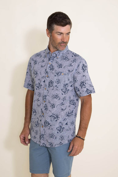 Weatherproof Vintage Linen Shirt for Men in Blue Floral