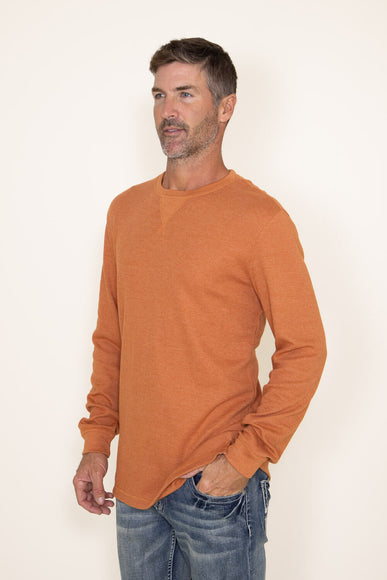 Weatherproof Vintage Long Sleeve Waffle Crewneck Shirt for Men in Orange