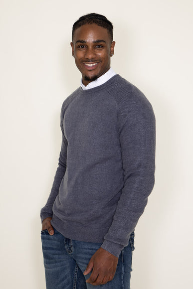 Weatherproof Vintage Soft Touch Raglan Crewneck Sweater for Men in Grey Blue
