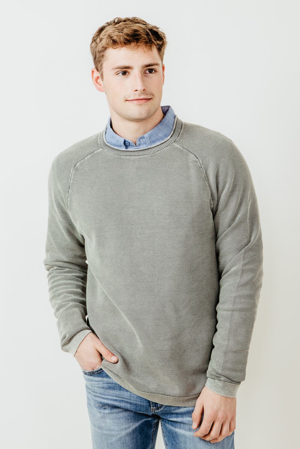 WASHED CREWNECK SWEATSHIRT - Anthracite Gray