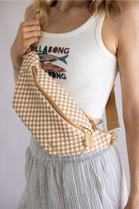 Weave Checkered Belt Bag for Women in Tan