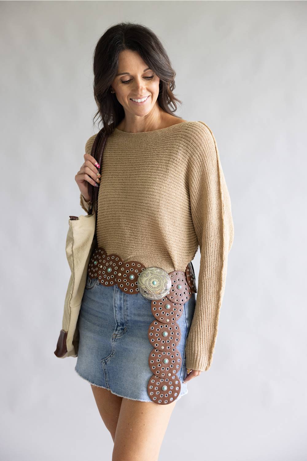 Western Concho Belt for Women in Brown