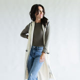 Whip Stitch Long Hooded Cardigan for Women in Ivory