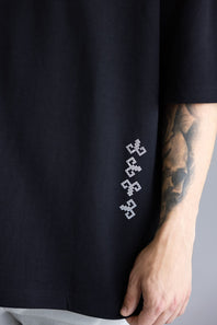 White Geo Embroidered T-Shirt for Men in Black