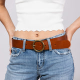 Wide Circle Buckle Belt for Women in Brown