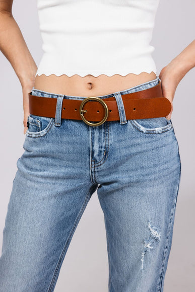 Wide Circle Buckle Belt for Women in Brown