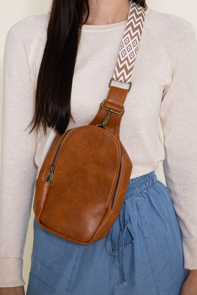 Wide Strap Sling Bag for Women in Brown 