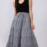 Wishlist Gingham Tiered Midi Skirt for Women in Black & White