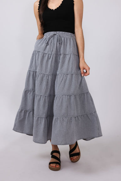 Wishlist Gingham Tiered Midi Skirt for Women in Black & White