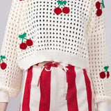 Wishlist Stripe Cotton Shorts for Women in Red/Natural | WL25-10122-REDNATURAL