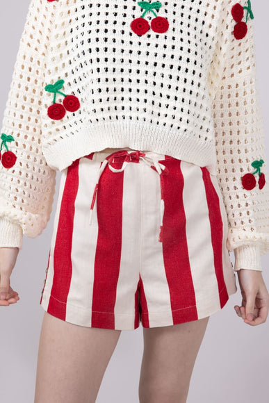 Wishlist Stripe Cotton Shorts for Women in Red/Natural | WL25-10122-REDNATURAL