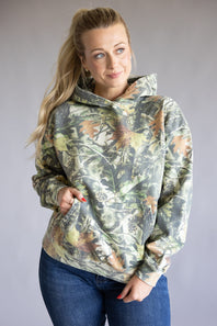 Wood Camo Print Heavyweight Vintage Hoodie for Women in Green