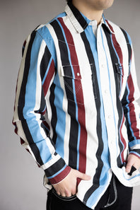 Wrangler Brushpopper Snap Workshirt for Men in Blue/Blue Raspberry