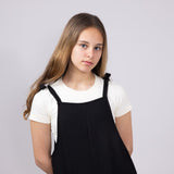 Youth Linen Tie Shoulder Romper for Girls in Black