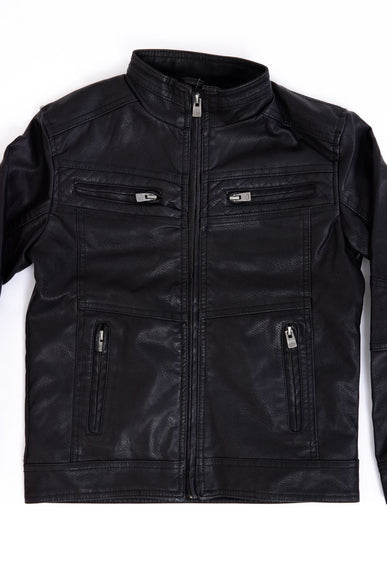 Youth Moto Faux Leather Jacket for Boys in Black